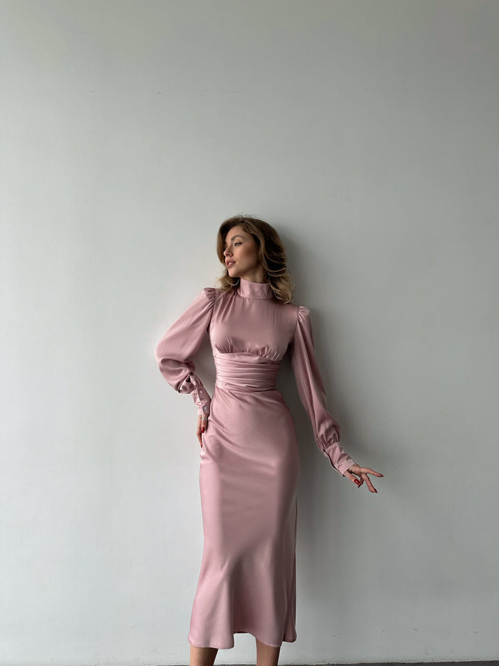 Raya Silk Open Back Dress Dusty Pink