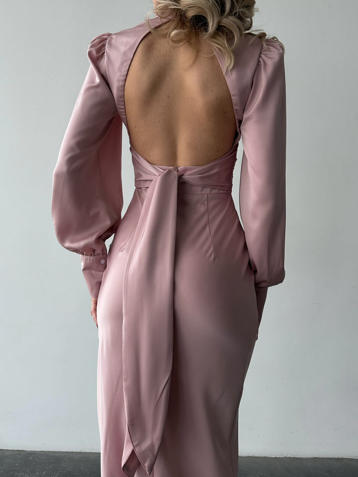 Raya Silk Open Back Dress Dusty Pink