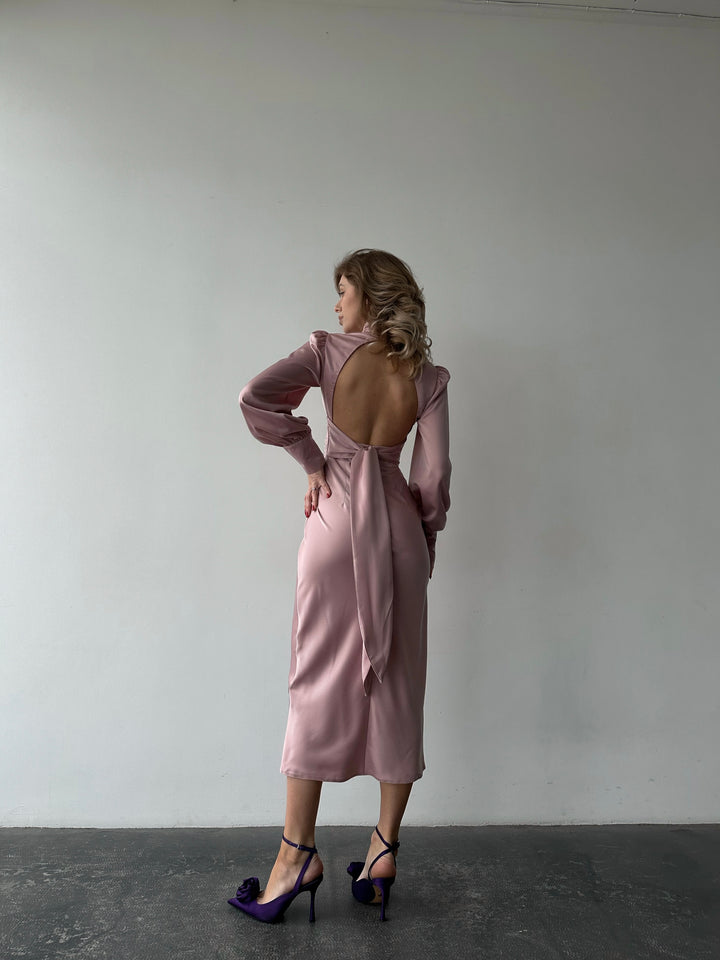 Raya Silk Open Back Dress Dusty Pink
