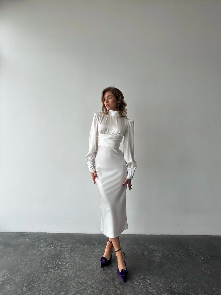 Raya Silk Open Back Dress White