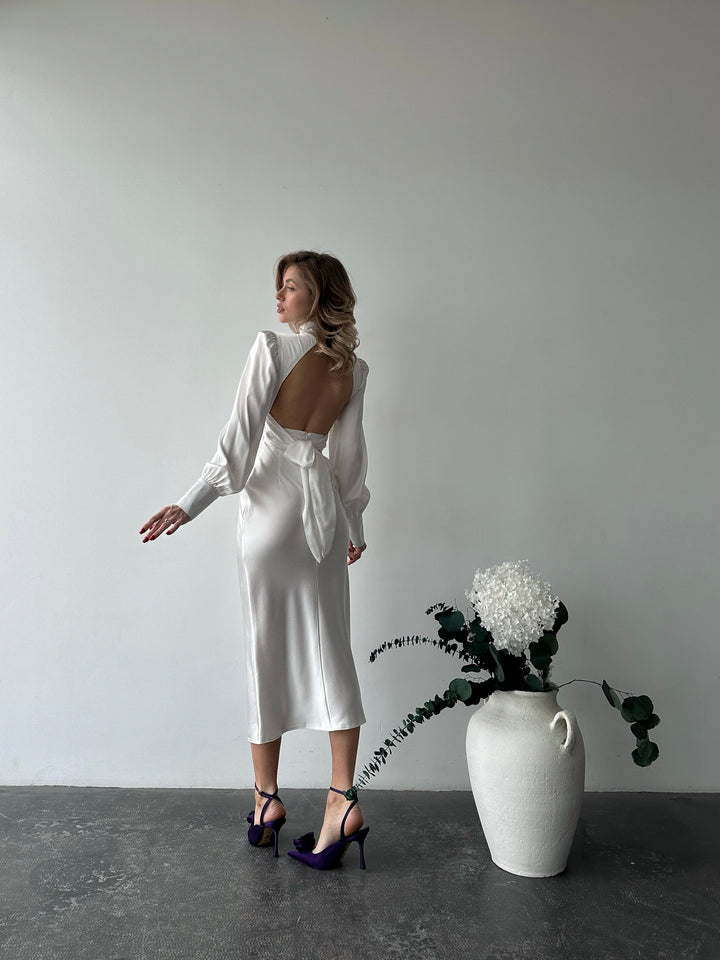 Raya Silk Open Back Dress White
