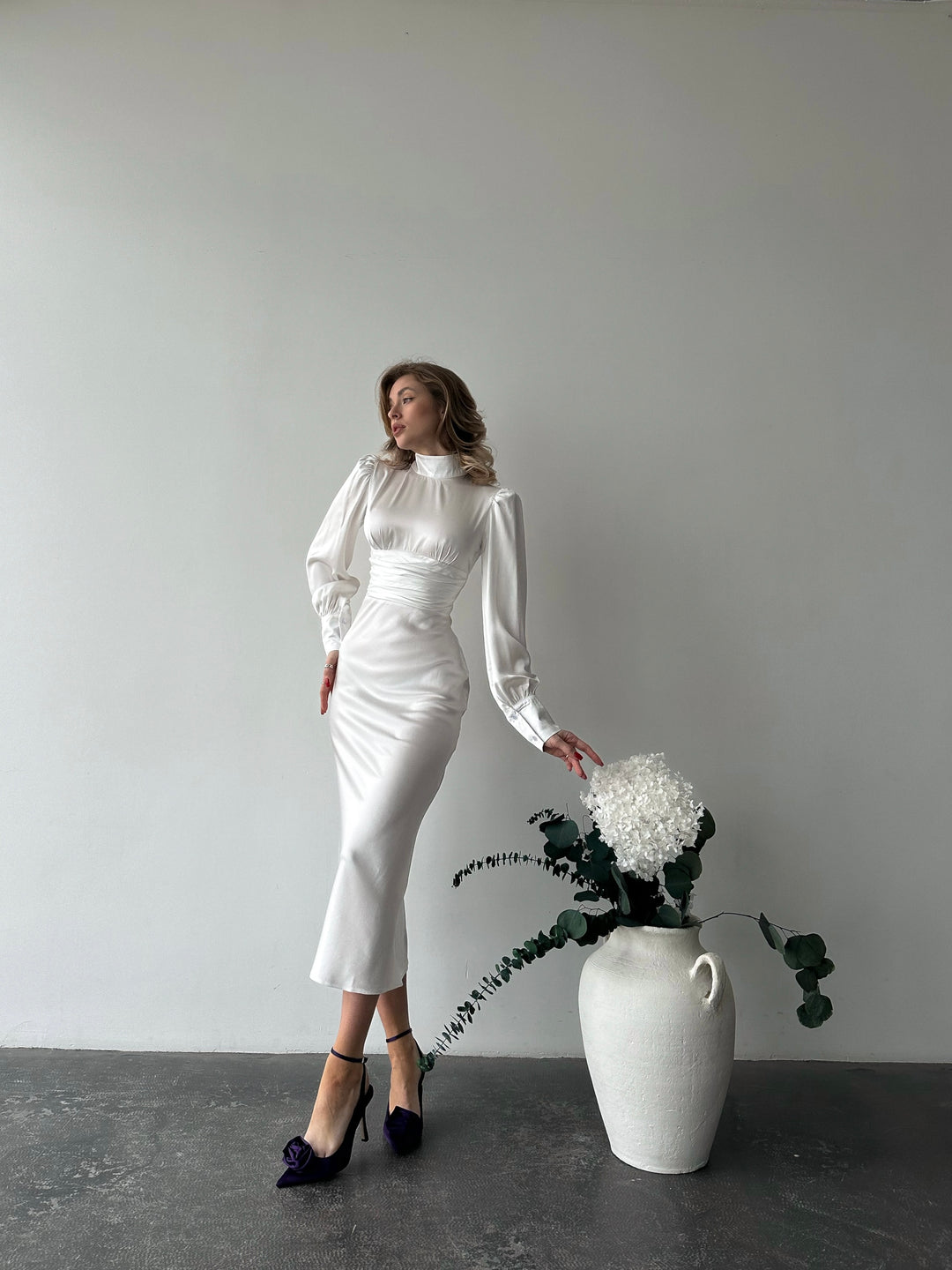 Raya Silk Open Back Dress White