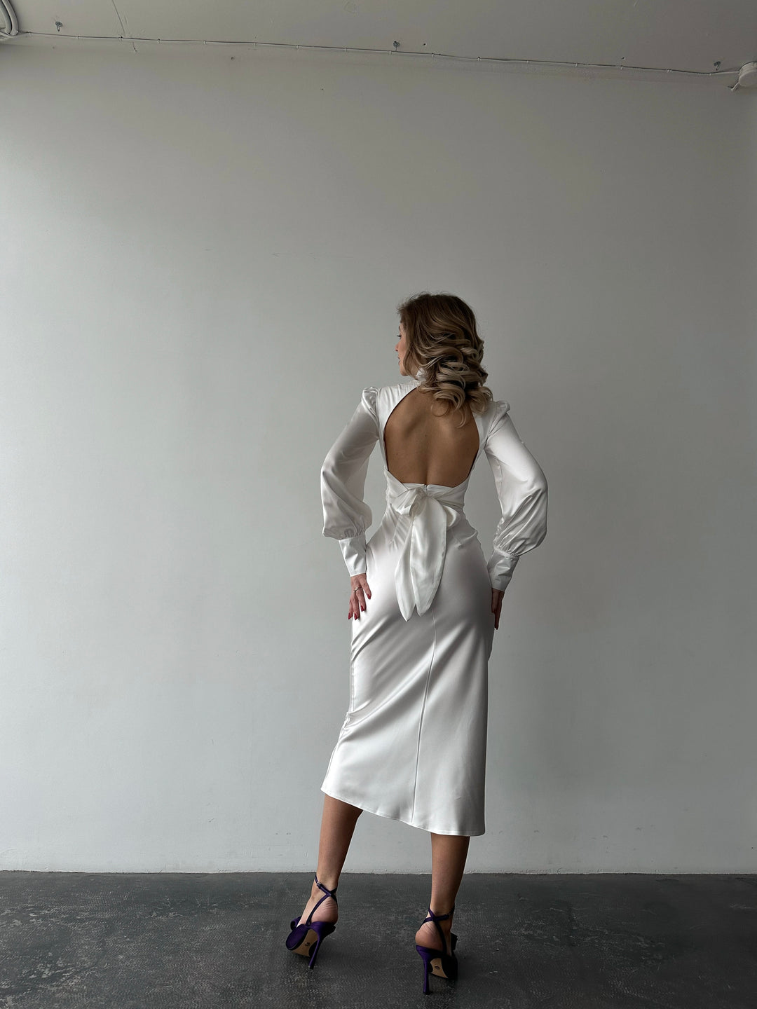 Raya Silk Open Back Dress White