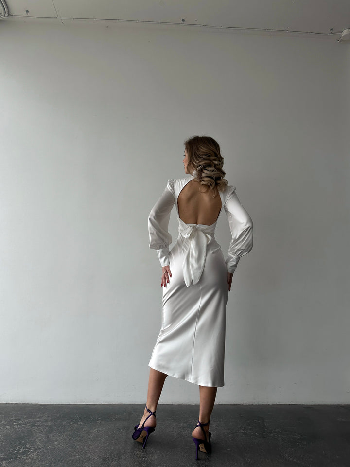 Raya Silk Open Back Dress White