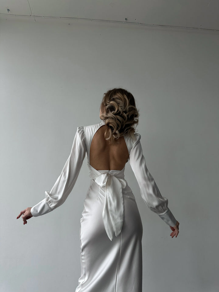 Raya Silk Open Back Dress White