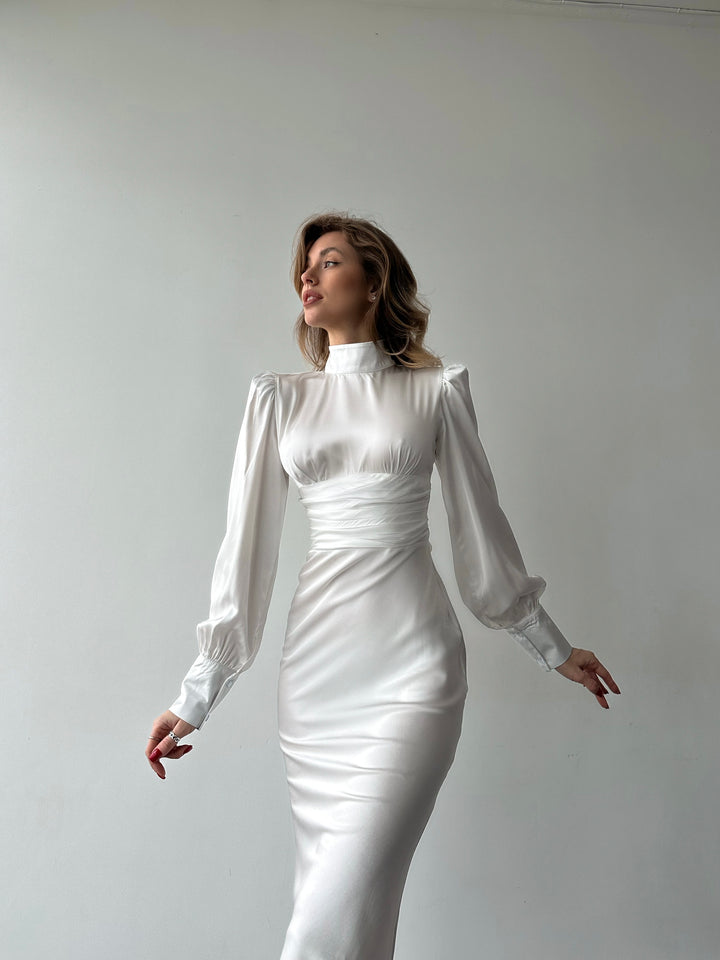 Raya Silk Open Back Dress White