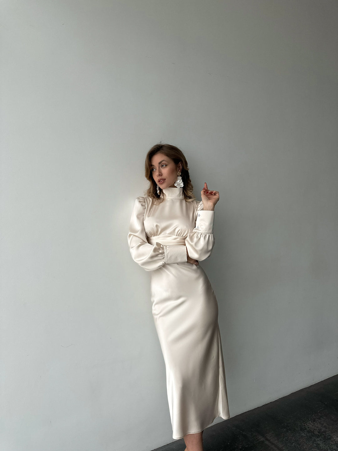 Raya Silk Open Back Dress Ivory