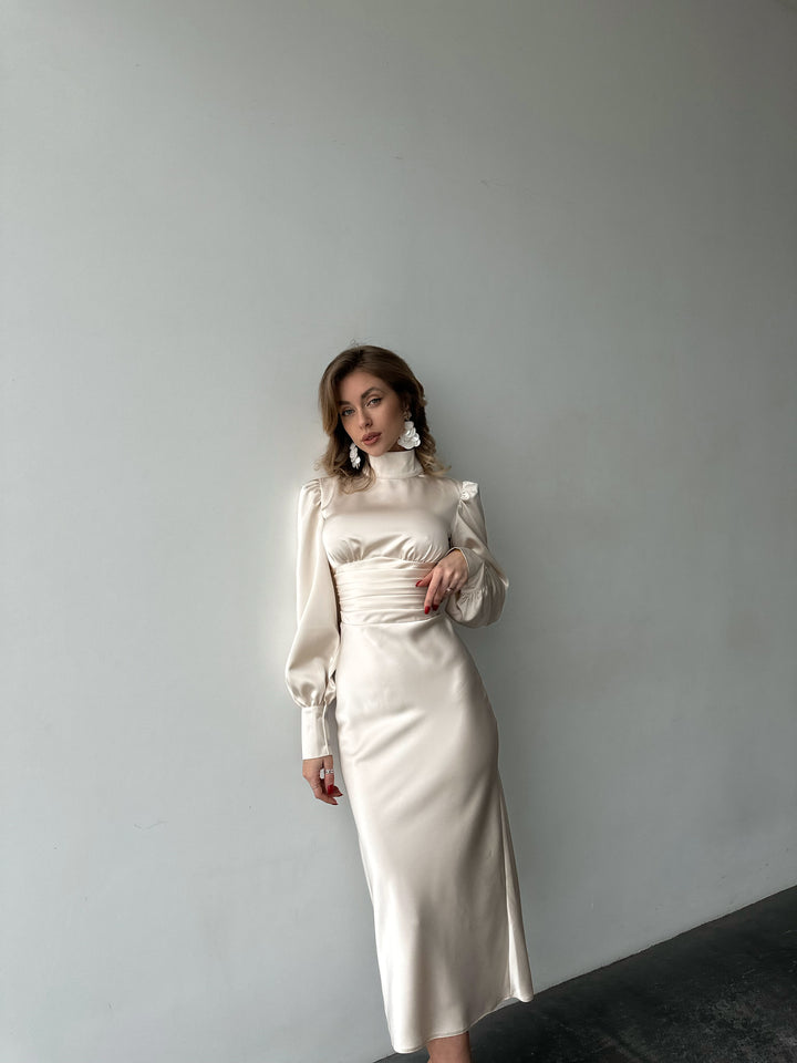 Raya Silk Open Back Dress Ivory