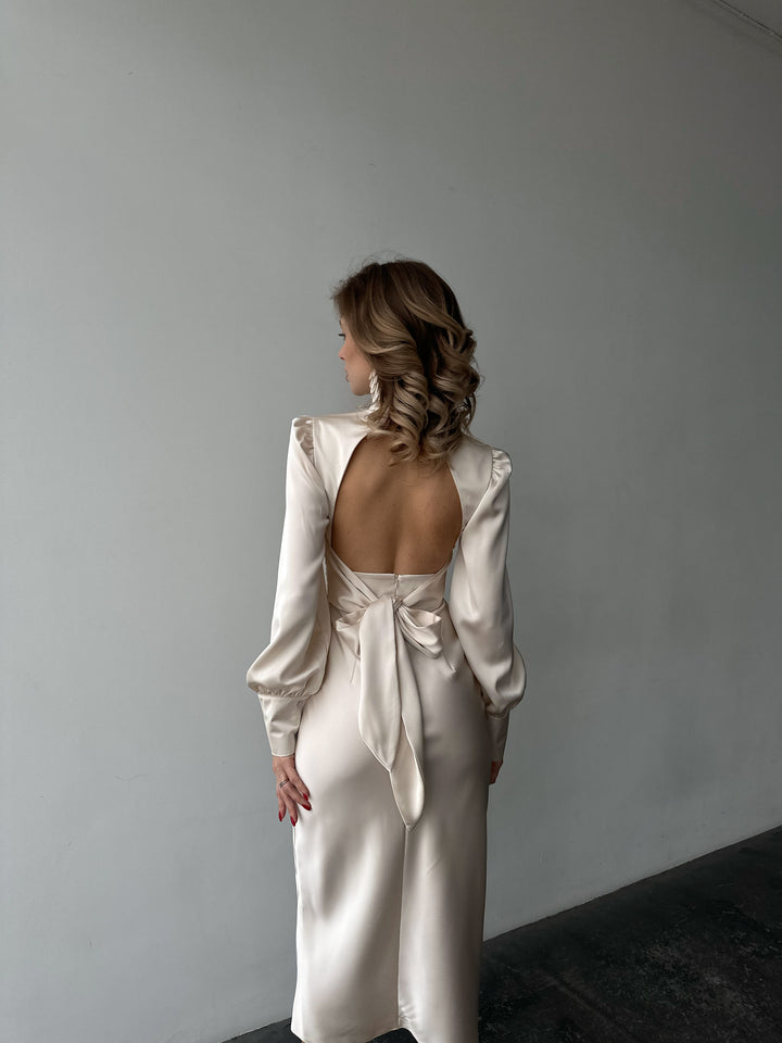 Raya Silk Open Back Dress Ivory