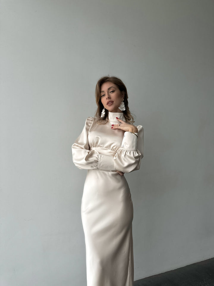 Raya Silk Open Back Dress Ivory