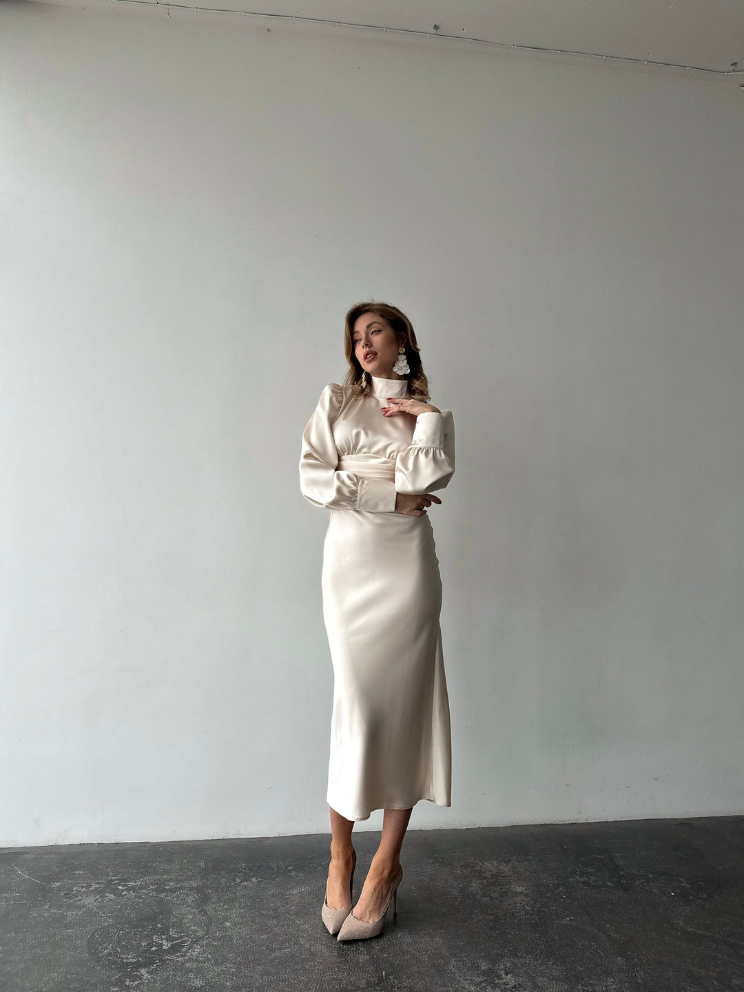 Raya Silk Open Back Dress Ivory
