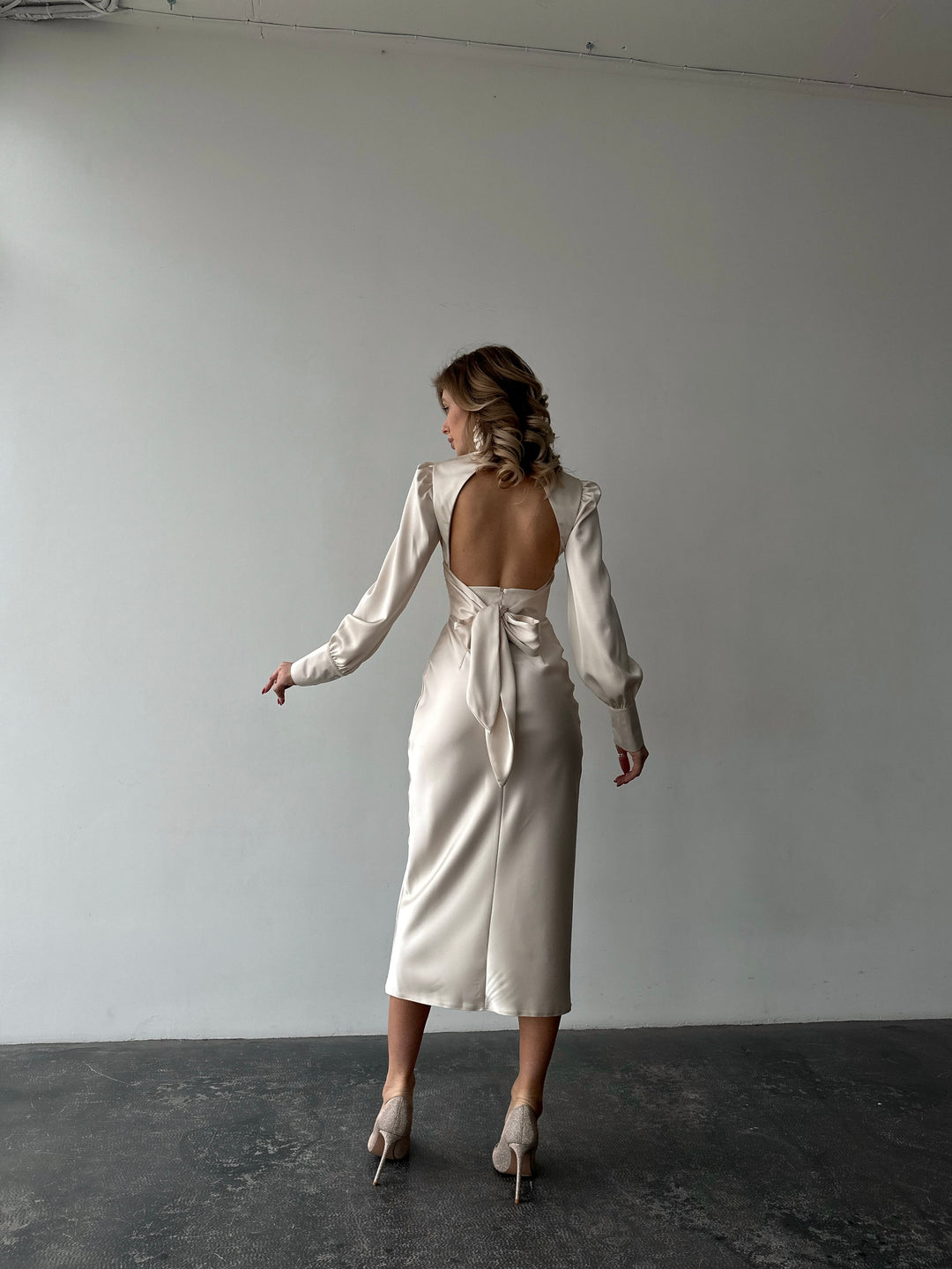 Raya Silk Open Back Dress Ivory