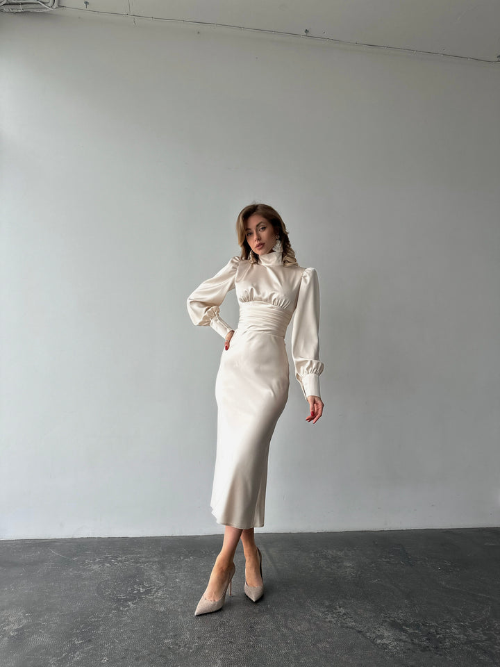 Raya Silk Open Back Dress Ivory