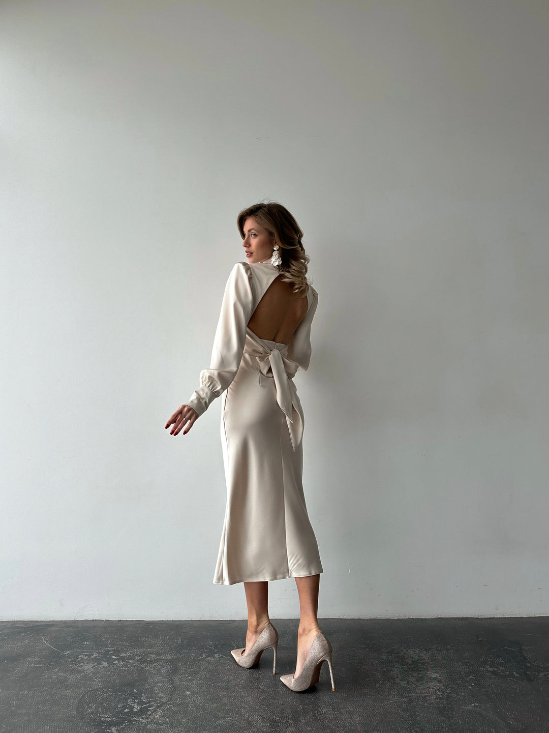 Raya Silk Open Back Dress Ivory