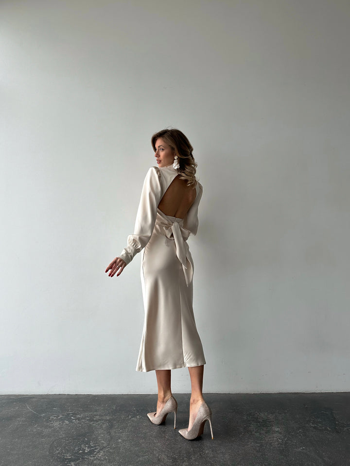 Raya Silk Open Back Dress Ivory