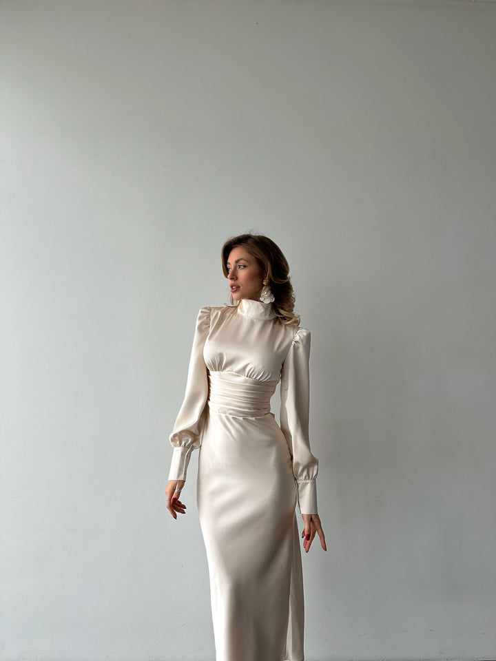 Raya Silk Open Back Dress Ivory
