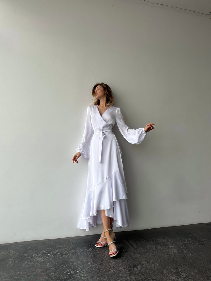Bella Silk Wrap Dress White