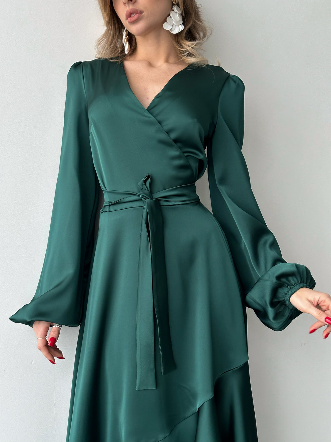 Bella Silk Wrap Dress Emerald Green