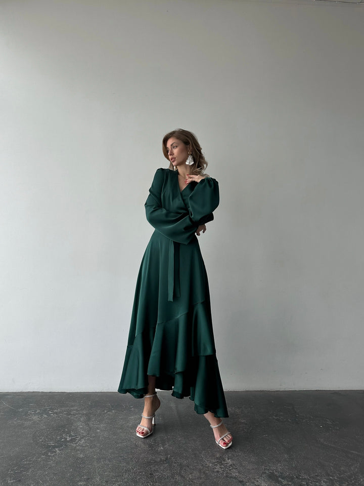 Bella Silk Wrap Dress Emerald Green