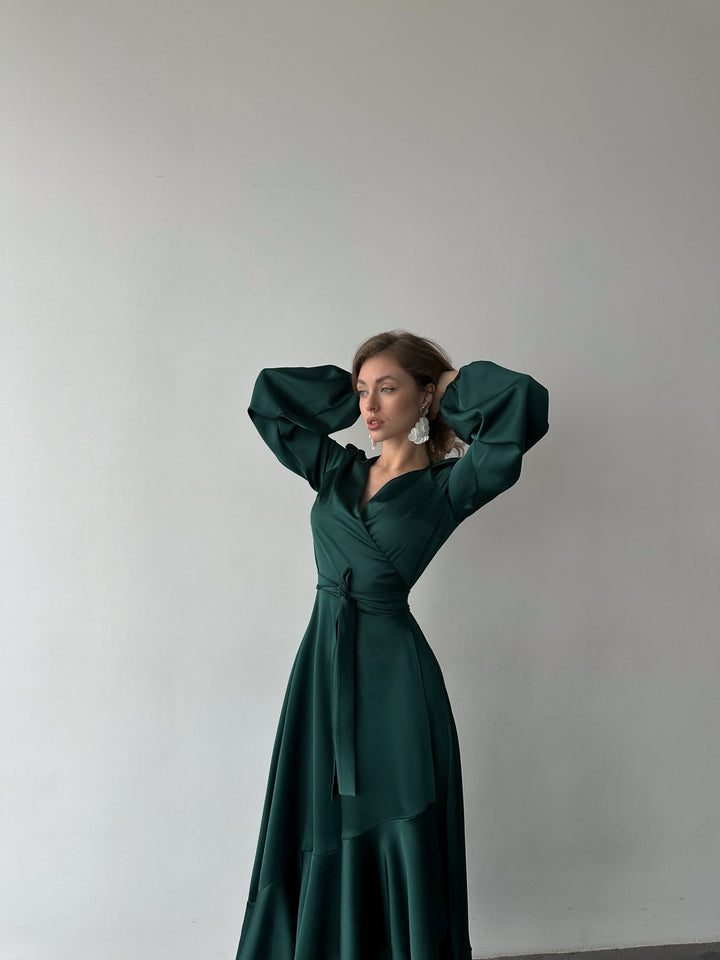 Bella Silk Wrap Dress Emerald Green