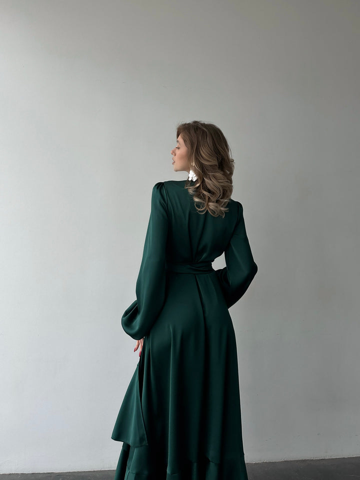 Bella Silk Wrap Dress Emerald Green