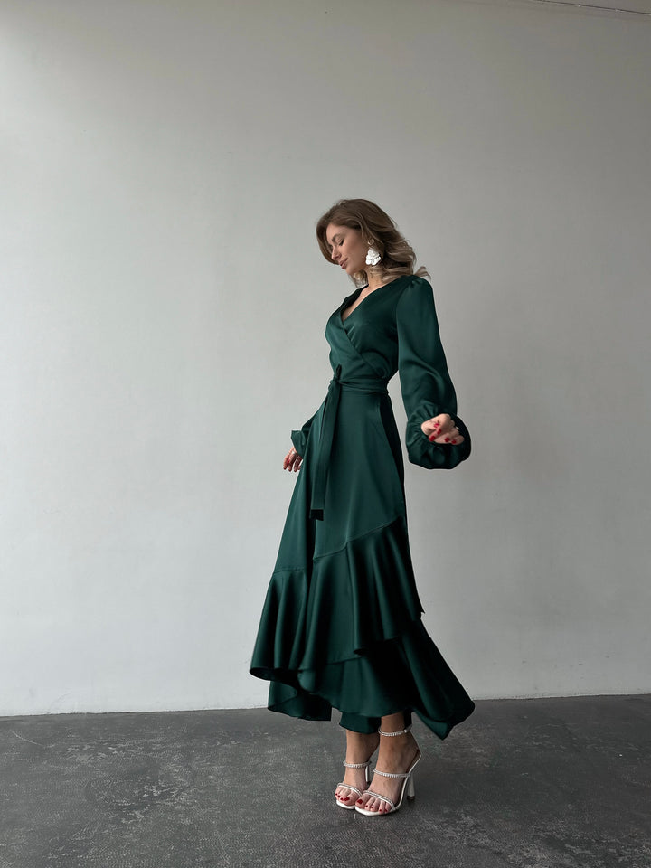 Bella Silk Wrap Dress Emerald Green
