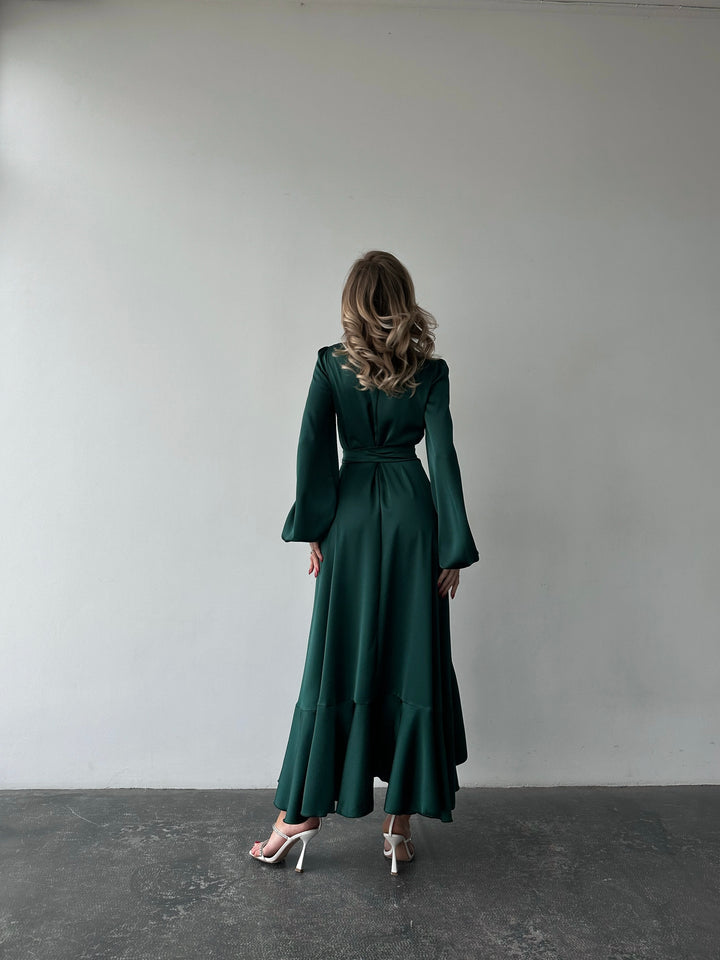 Bella Silk Wrap Dress Emerald Green
