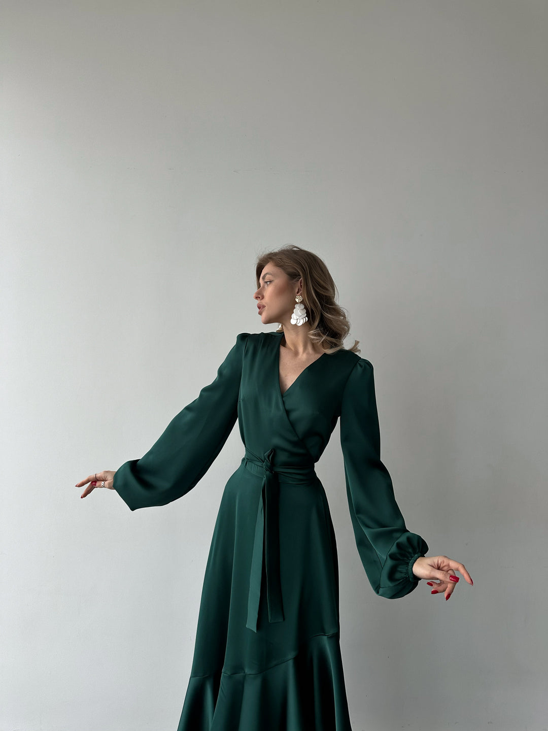 Bella Silk Wrap Dress Emerald Green