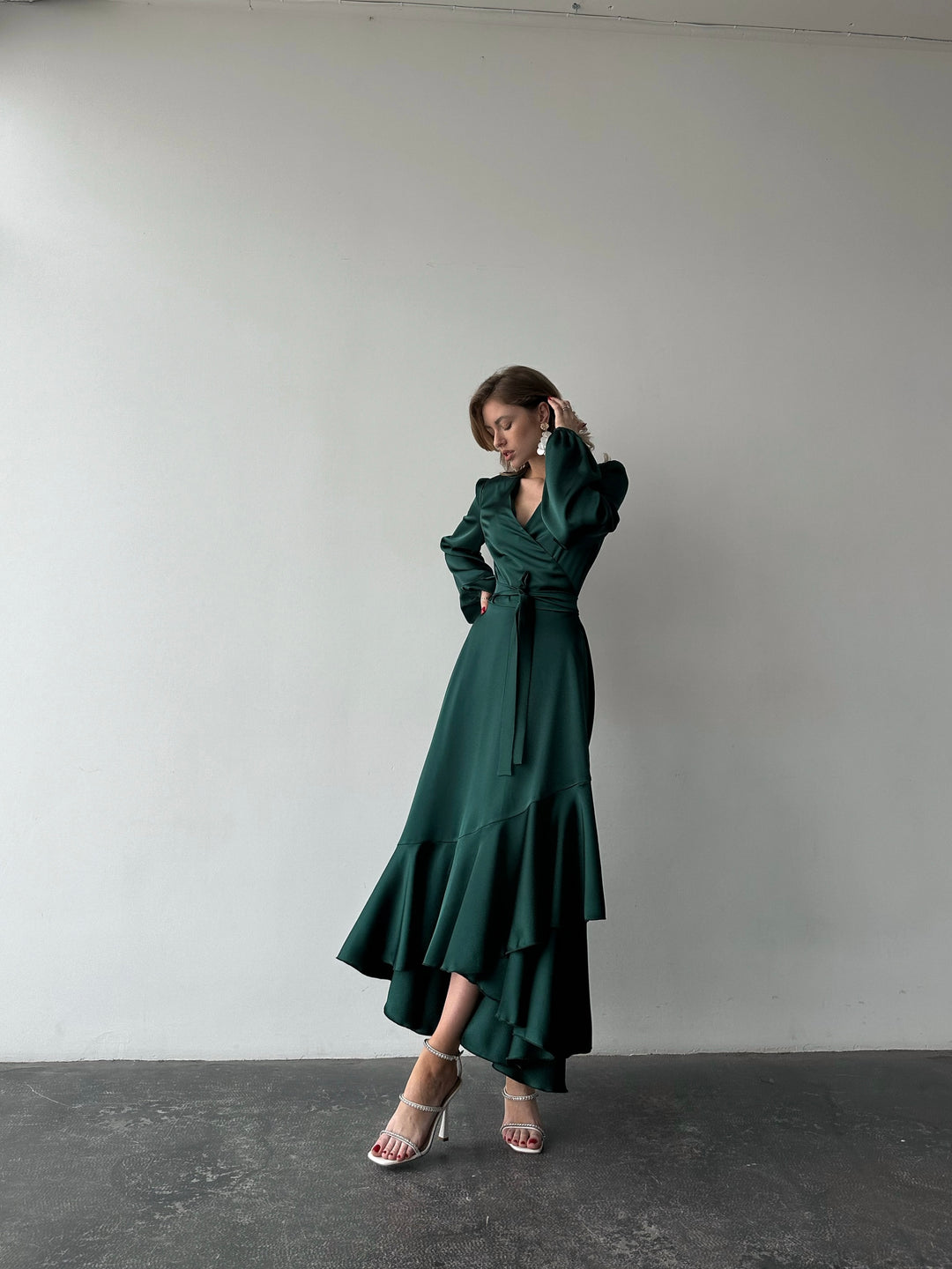 Bella Silk Wrap Dress Emerald Green