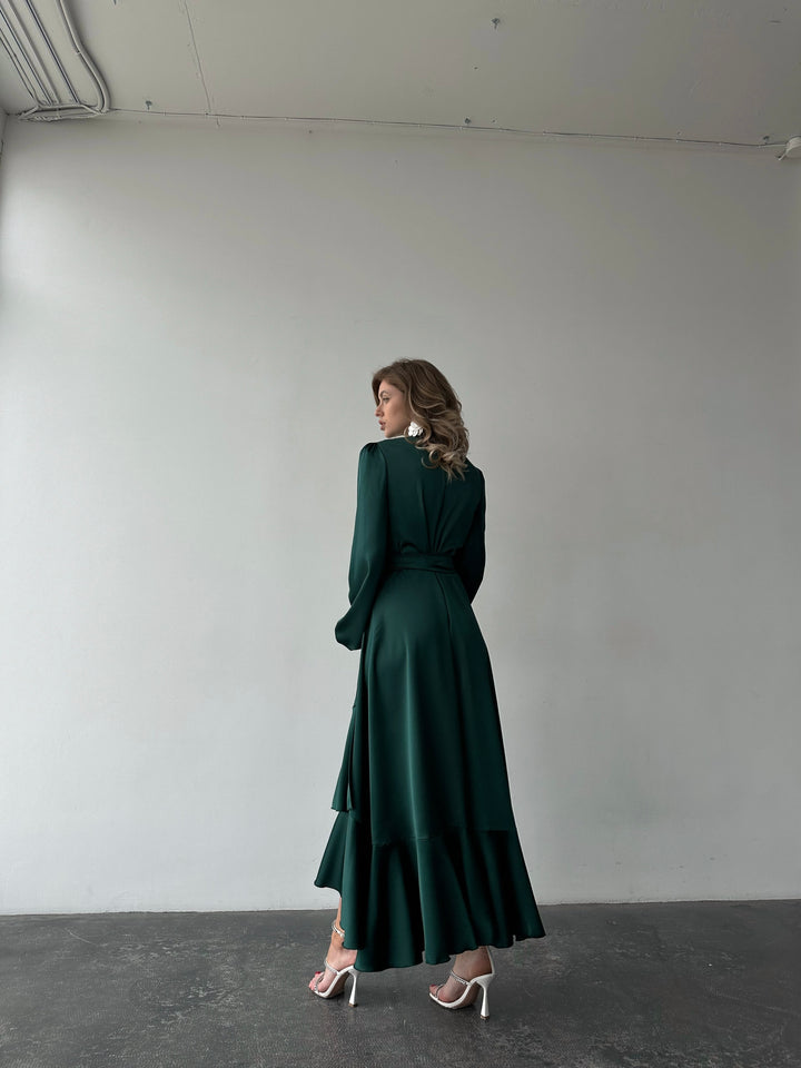 Bella Silk Wrap Dress Emerald Green