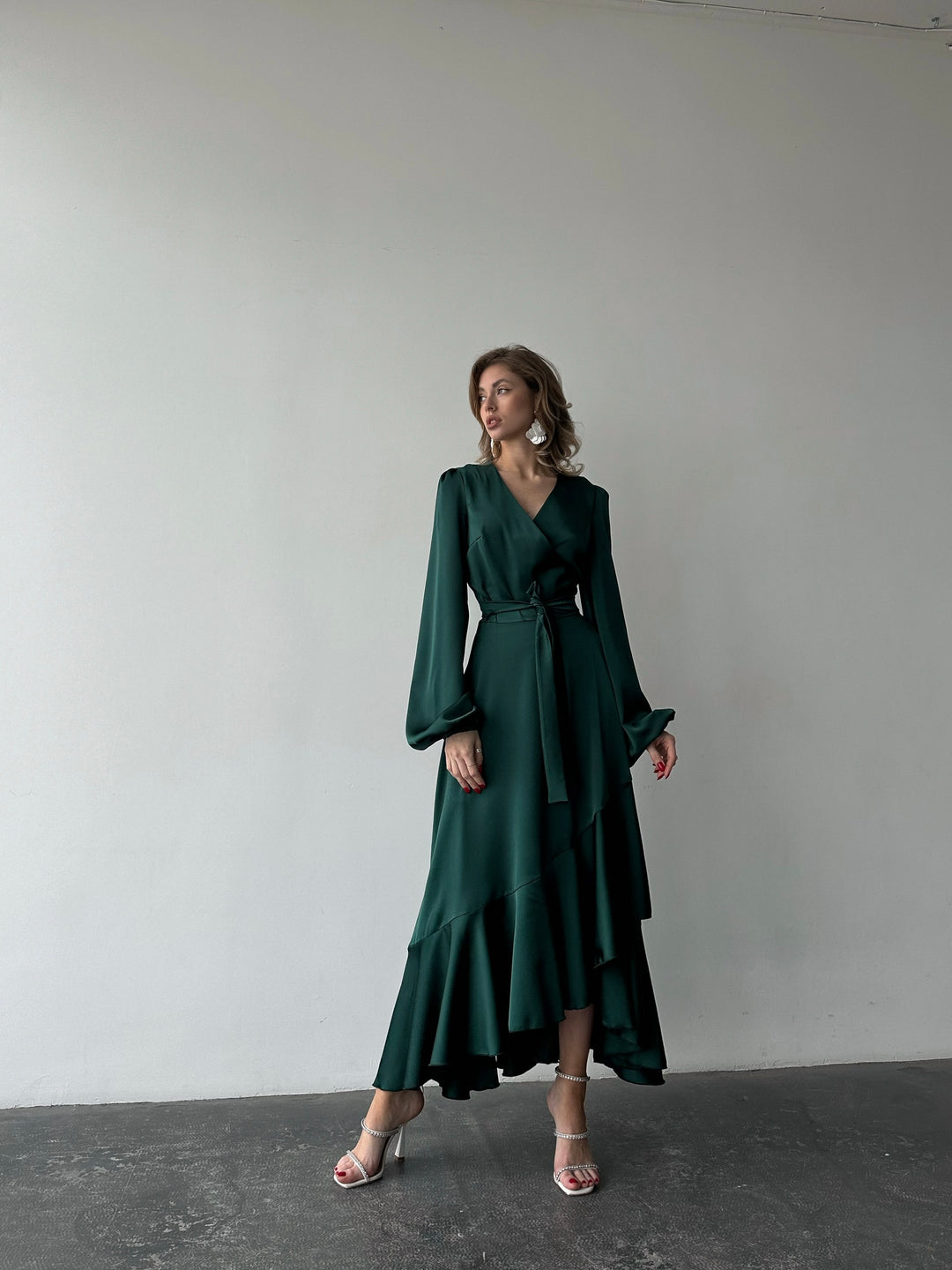 Bella Silk Wrap Dress Emerald Green