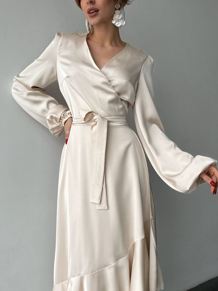 Bella Satin Wrap Dress Ivory