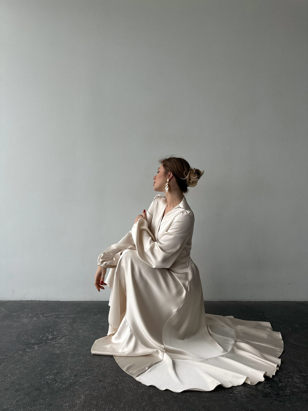 Bella Satin Wrap Dress Ivory