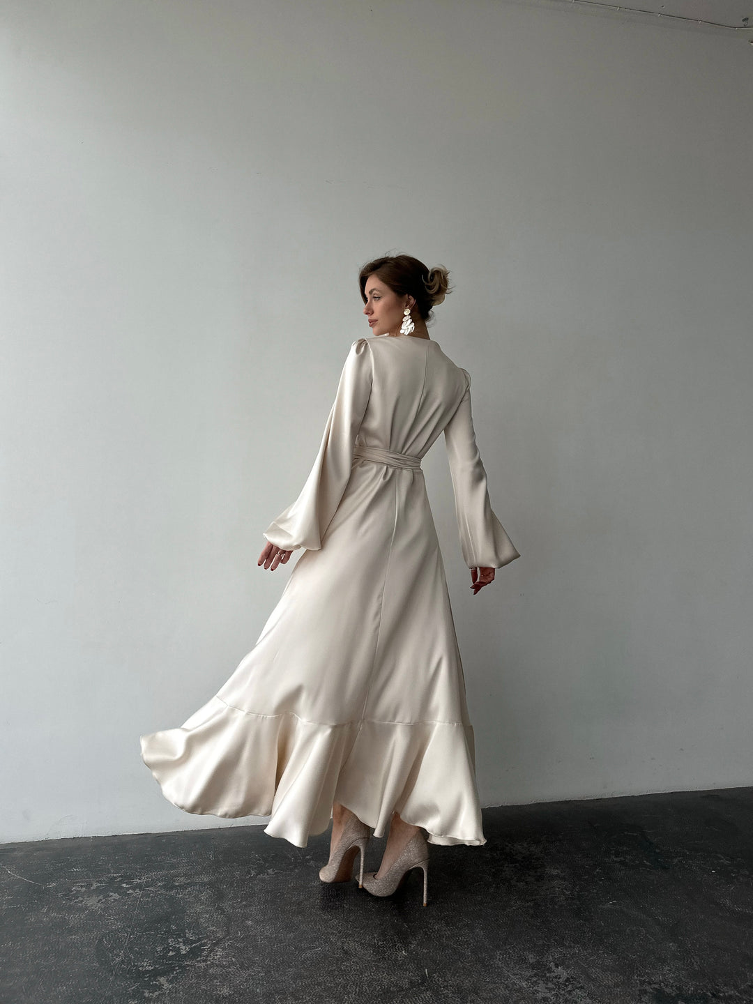 Bella Satin Wrap Dress Ivory