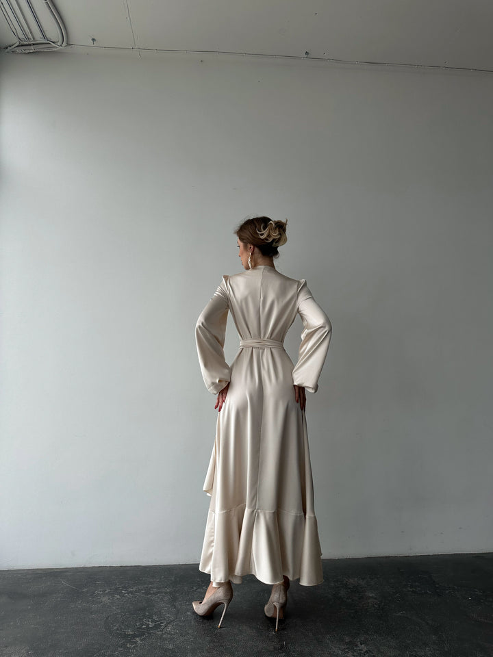 Bella Satin Wrap Dress Ivory