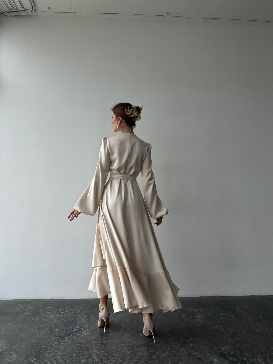 Bella Satin Wrap Dress Ivory