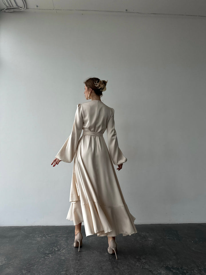 Bella Satin Wrap Dress Ivory