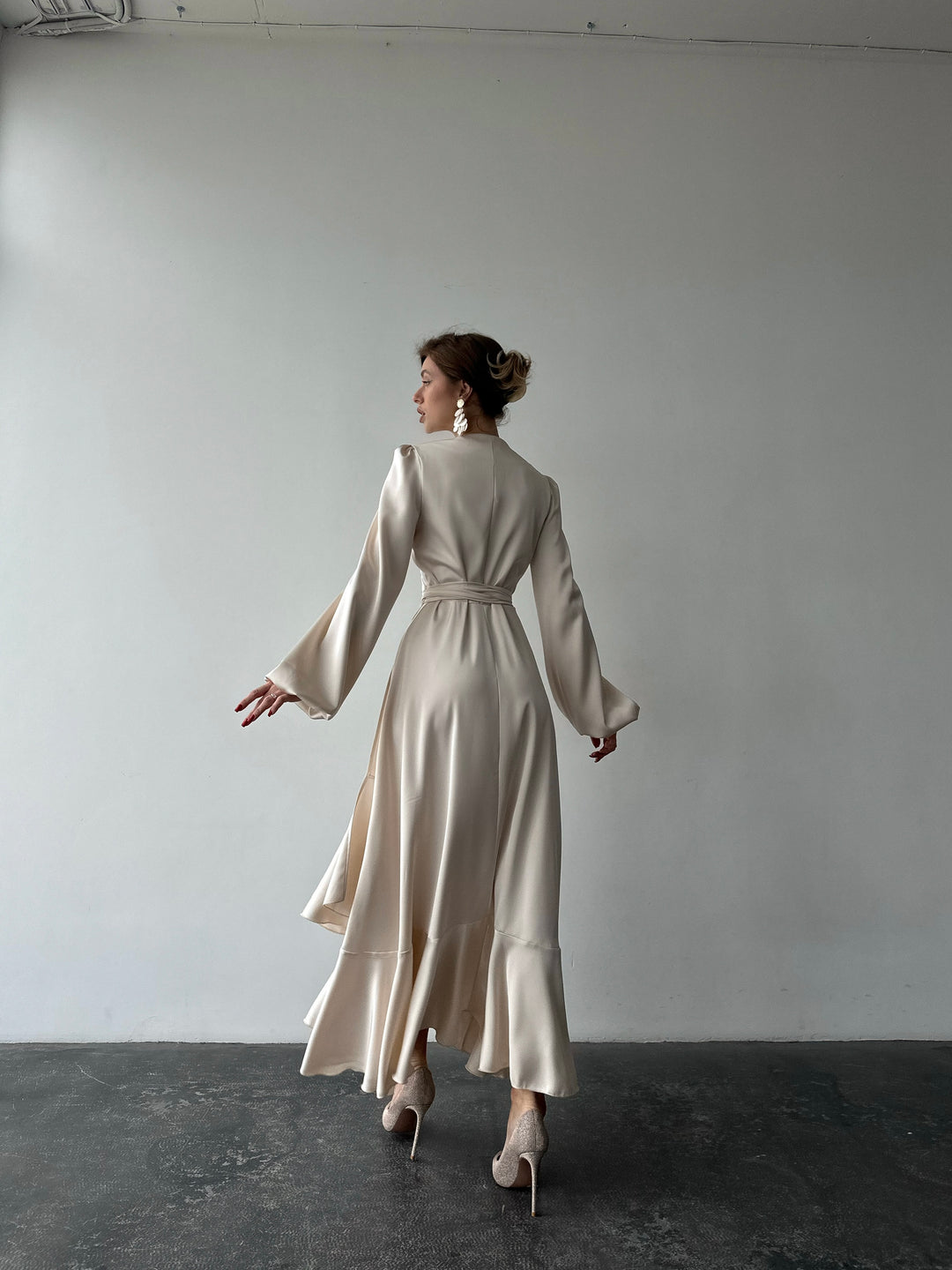 Bella Satin Wrap Dress Ivory