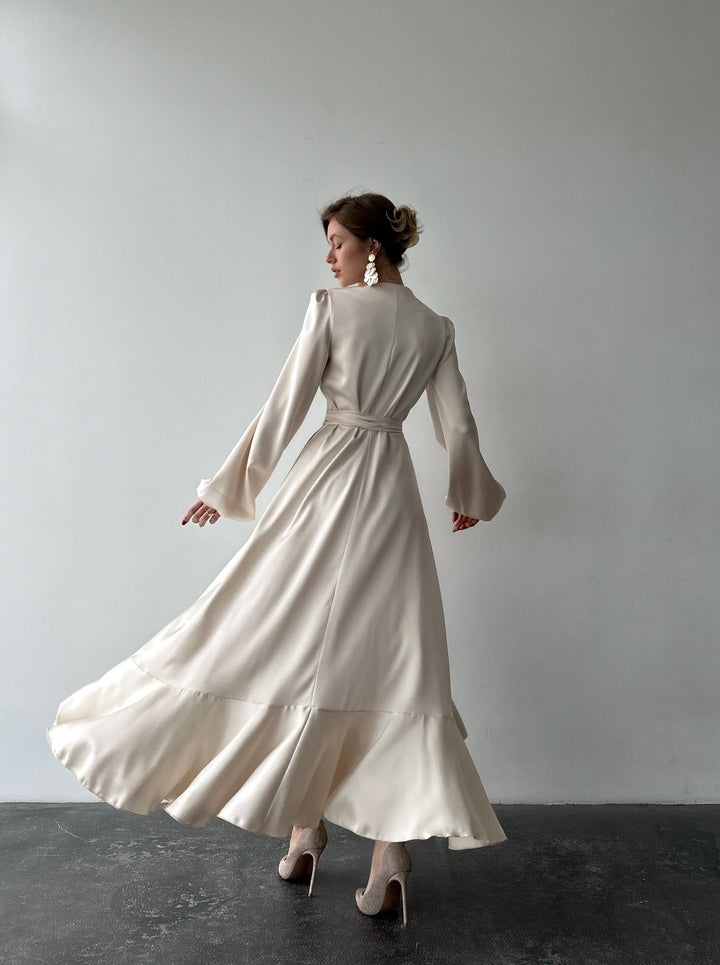 Bella Satin Wrap Dress Ivory