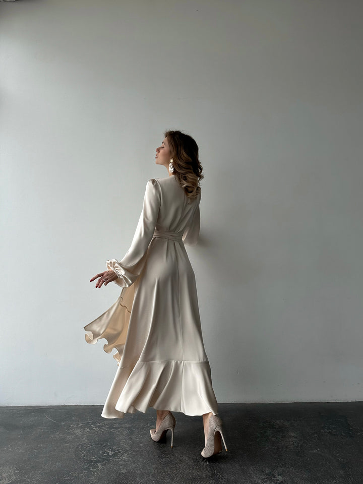 Bella Satin Wrap Dress Ivory
