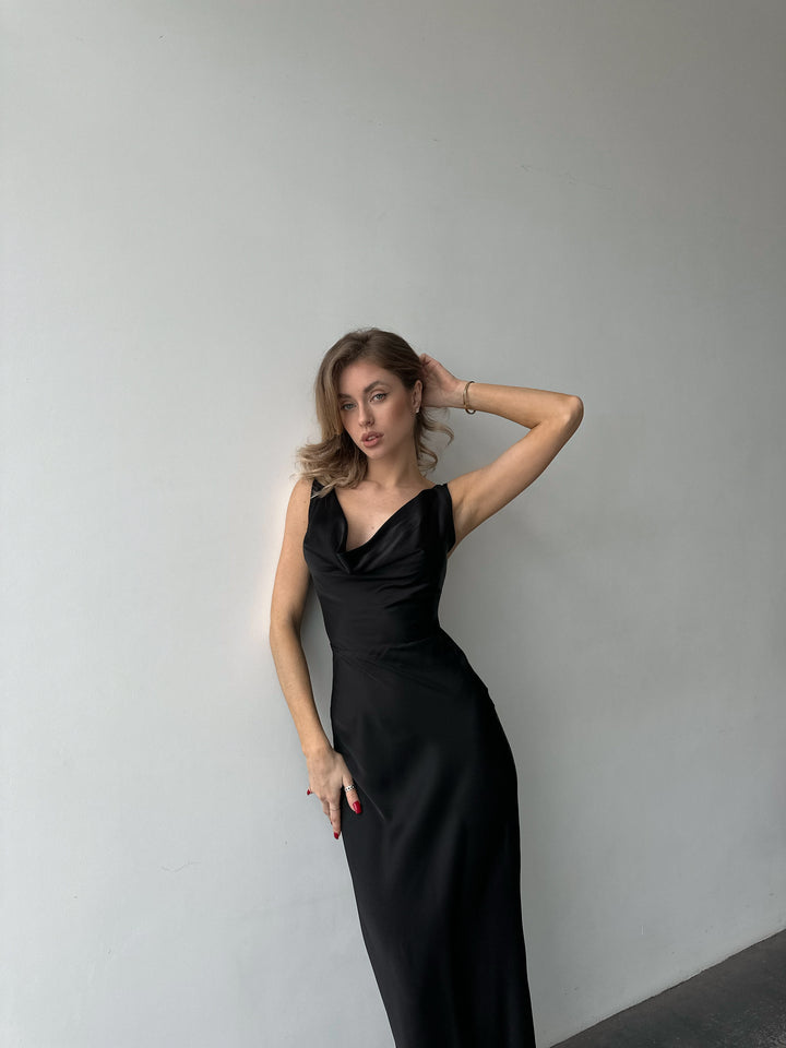 Angel Maxi Silk slip Dress Black