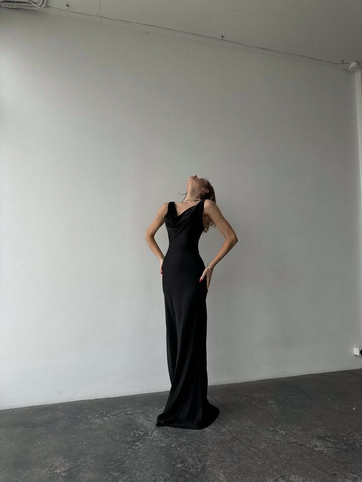 Angel Maxi Silk slip Dress Black