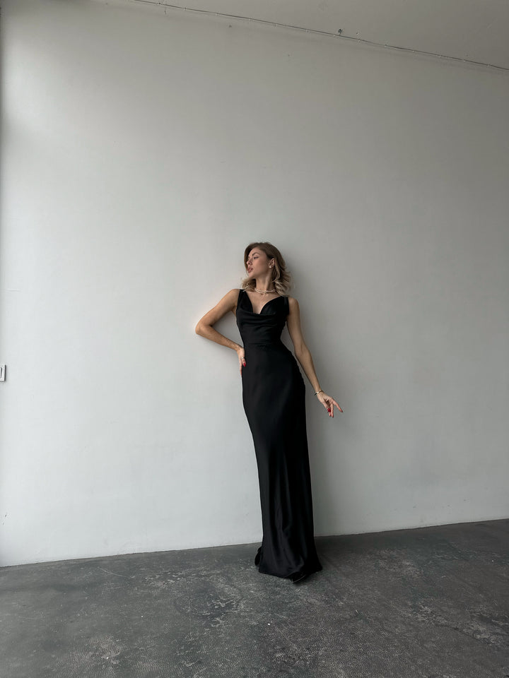 Angel Maxi Silk slip Dress Black