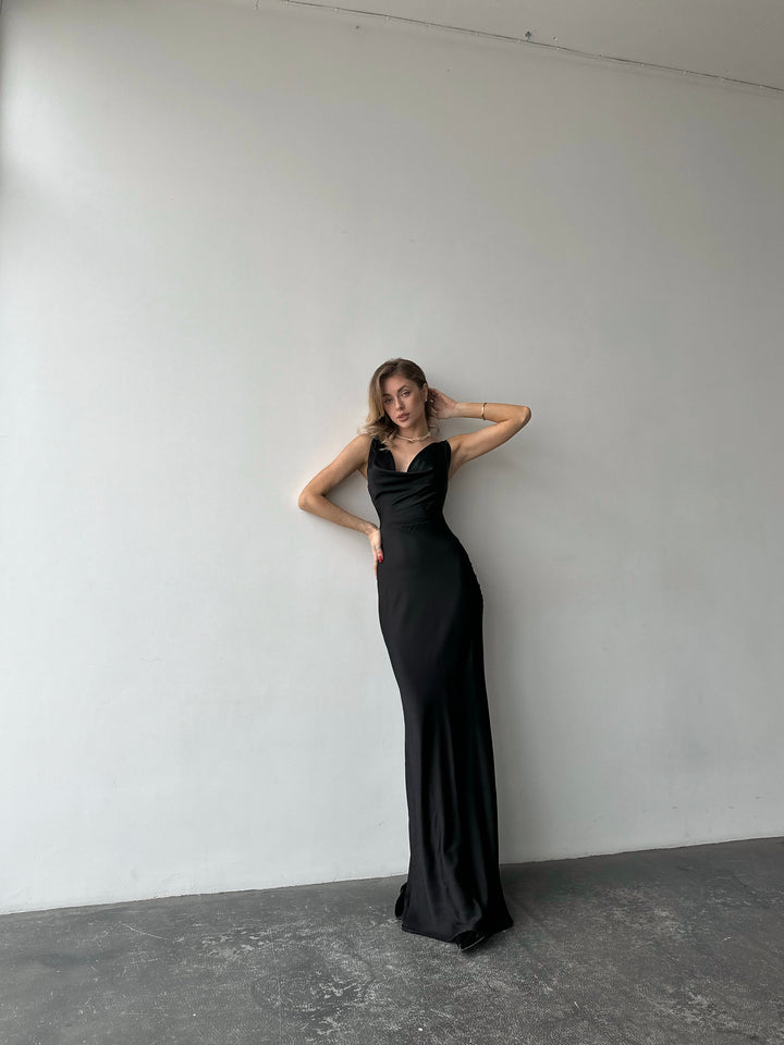 Angel Maxi Silk slip Dress Black