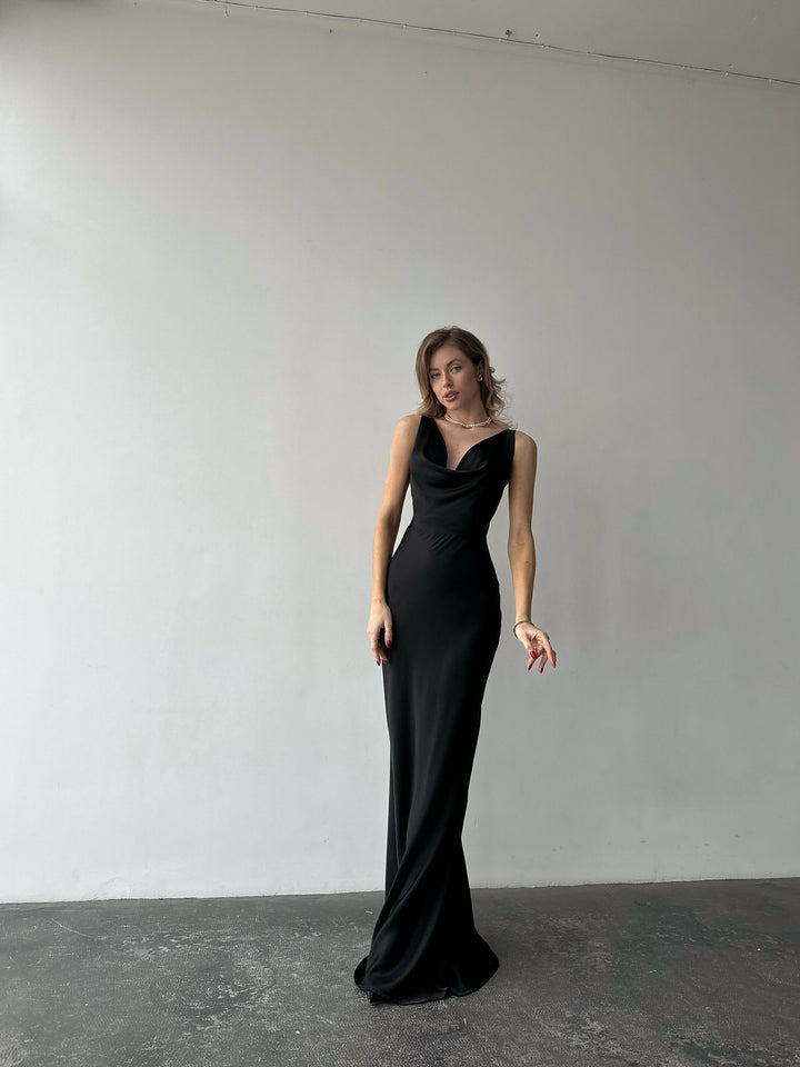Angel Maxi Silk slip Dress Black