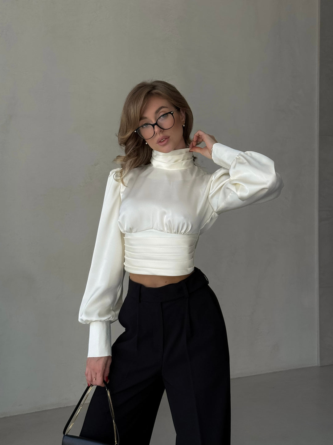 Maya Satin Midriff blouse Open Back Ivory