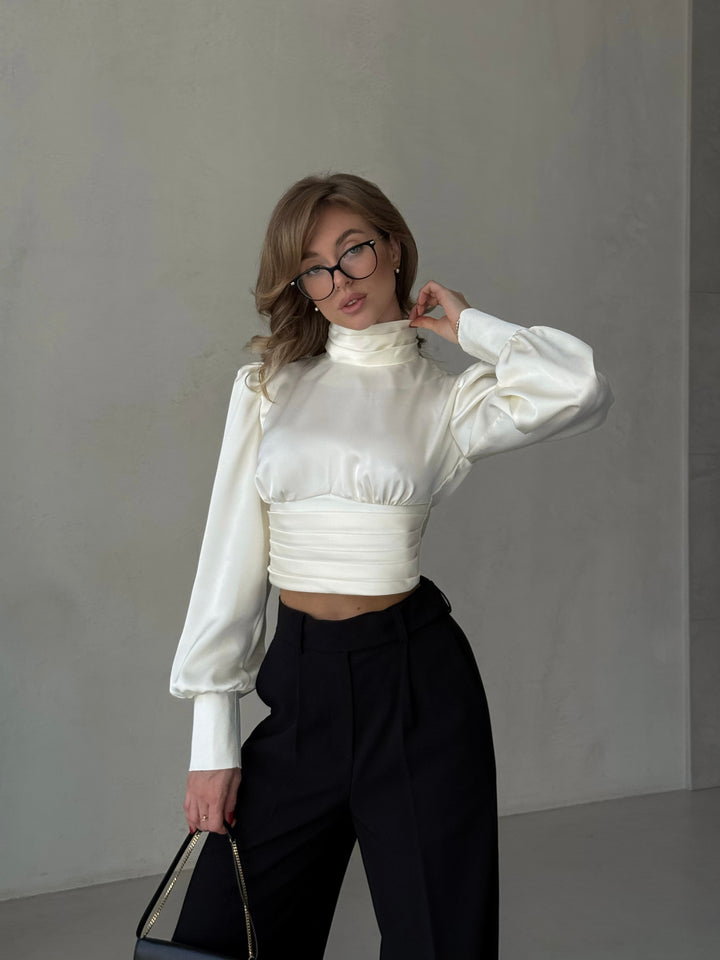 Maya Satin Midriff blouse Open Back Ivory