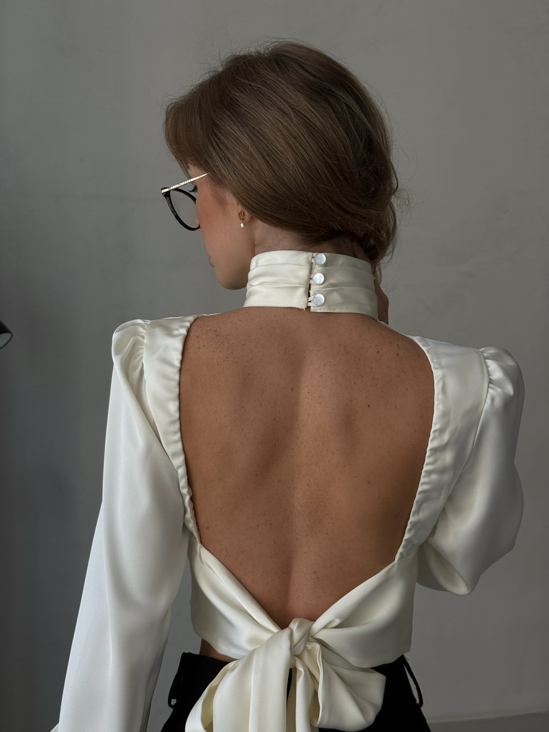 Maya Satin Midriff blouse Open Back Ivory