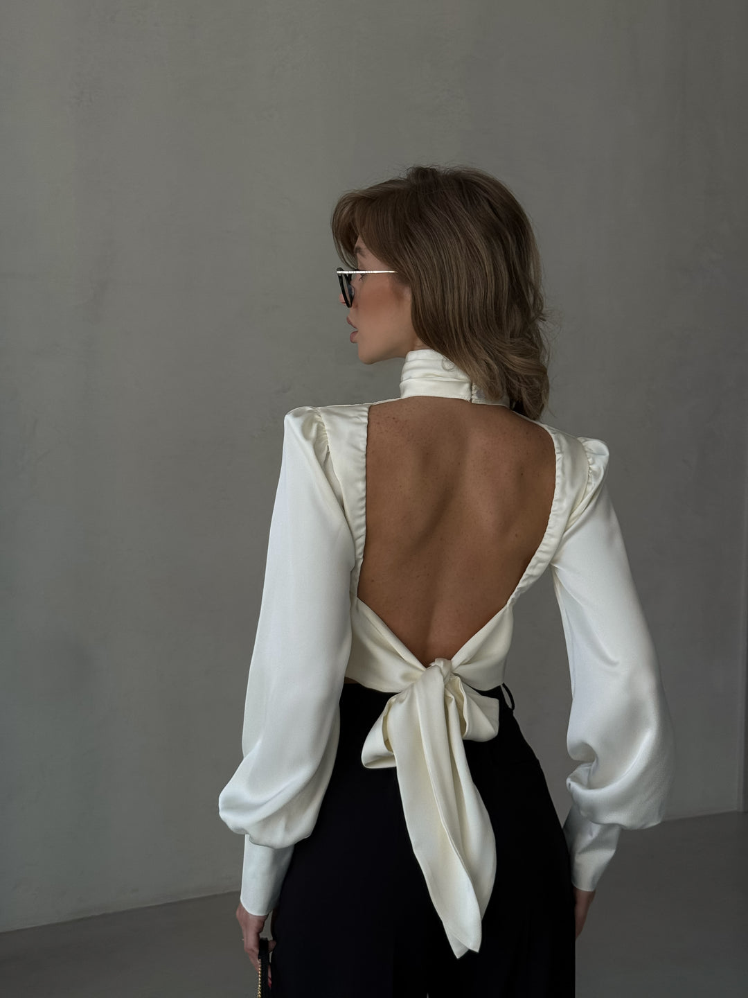 Maya Satin Midriff blouse Open Back Ivory