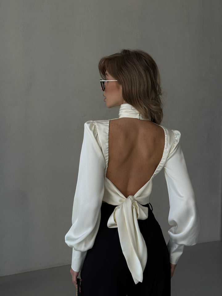 Maya Satin Midriff blouse Open Back Ivory